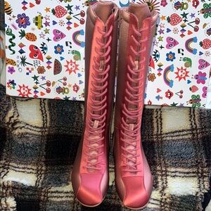 BNIB Jeffrey Campbell satin lace up knee high boxing boots